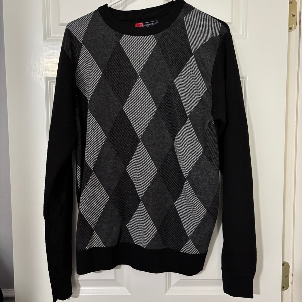 Black and Gray Crewneck Argyle Sweater
